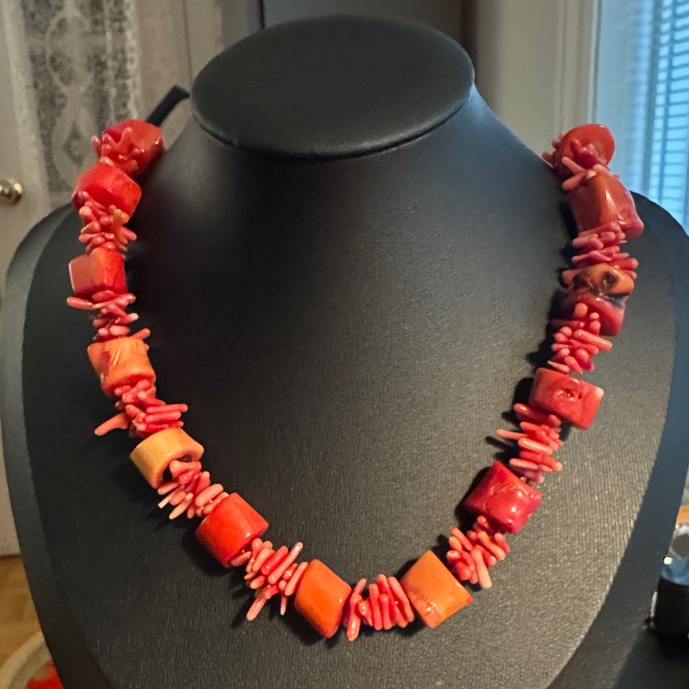 Chunky Natural Red & Orange Branch Coral Hand Made Necklace